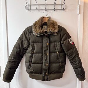 *SOLD* Green Quilted Puffer Jacket with Fur Collar